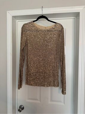 Free People Gold Sequin Long-Sleeve Top